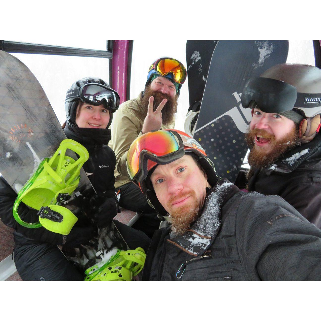 Snowboarding with friends, Jon and Gordon