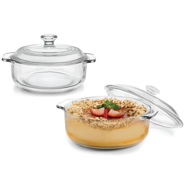 Libbey Baker's Basics 2 Piece Glass Casserole Baking Dish Set with Glass Covers