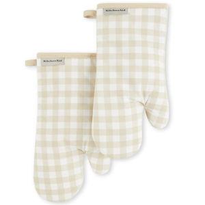 KitchenAid Gingham Oven Mitt 2-Pack Set, Milkshake, 7"x13"