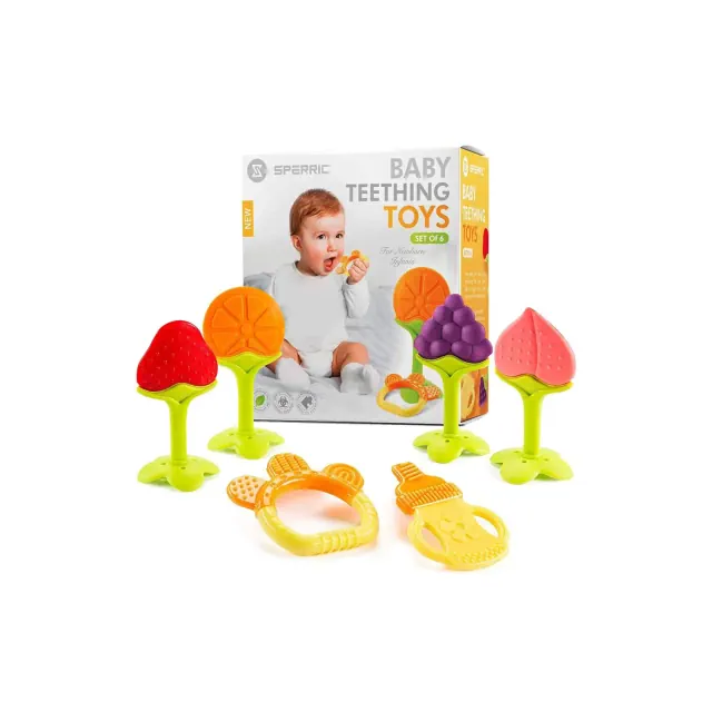 Sperric Teethers for Babies 0-6 Months - Newborn Infant Baby Chew Teething Toys - Freezer Safe Silicone Baby Teether - Fruits