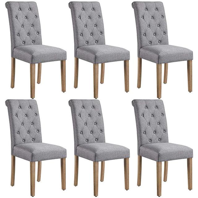 Yaheetech 6pcs Dining Chairs Button Tufted Parsons Diner Chairs Upholstered Fabric Dining Room Chairs with Solid Wood Legs and Padded Seat for Kitchen Lounge Restaurant, Dark Gray