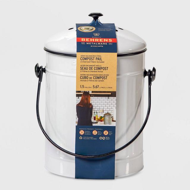 Behrens Small 1.5gal Galvanized Compost Can - White