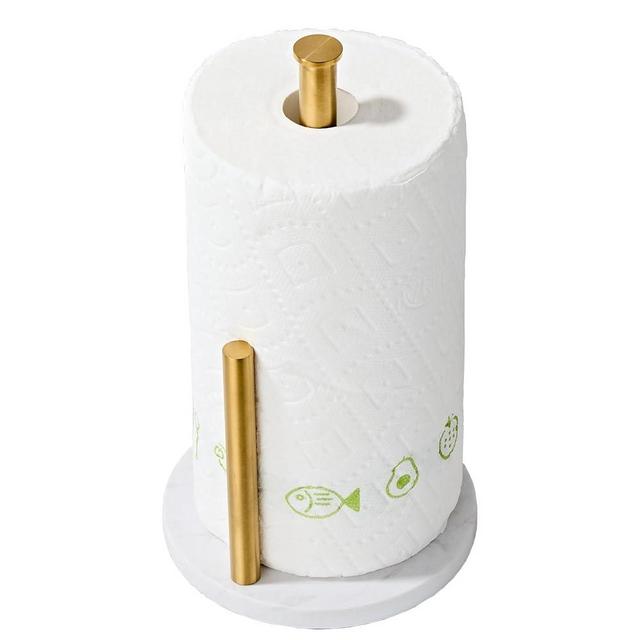 Brushed Gold Paper Towel Holder,Stainless Steel Paper Towel Holder for Kitchen Roll Organize, Standard or Jumbo-Sized Roll Paper, Countertop Roll Dispenser with Marble Base