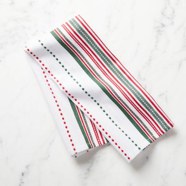 Holiday Stitched Stripe Dish Towel