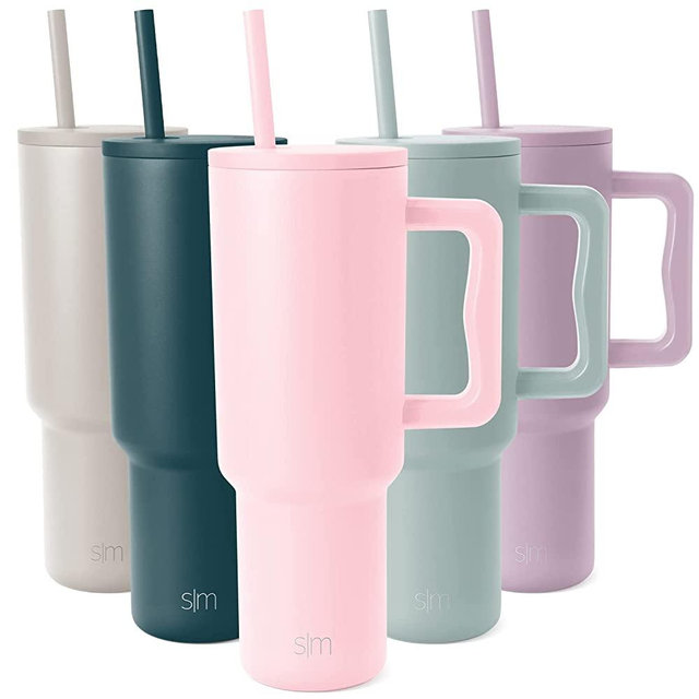 Simple Modern 40 oz Tumbler with Handle and Straw Lid | Insulated Reusable Stainless Steel Water Bottle Travel Mug Iced Coffee Cup | Gifts for Women Men Him Her | Trek Collection | 40oz | Blush
