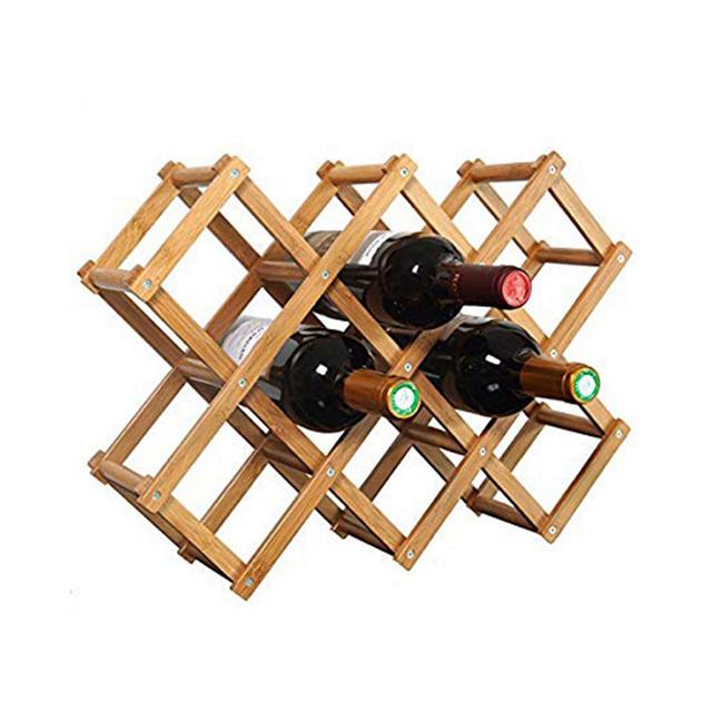 Foldable Wooden Wine Bottle Holder - Natural Wine Shelves - 8 Slots - Holds 10 Wine Bottles, Wine Rack (Holds 10 Bottles)