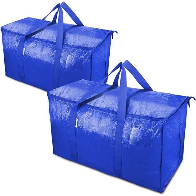 TICONN 2 Pack Extra Large Moving Bags with Zippers & Carrying Handles, Heavy-Duty Storage Tote for Space Saving Moving Storage (Blue)