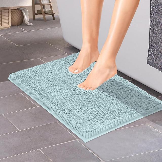 ITSOFT Plush Microfiber Non Slip Soft Bathroom Rug, Absorbent Machine Washable Chenille Bath Mat | Quick Dry Carpet, Great for Bath, Shower, Bedroom, or Door Mat (Spa Blue, 14x22)
