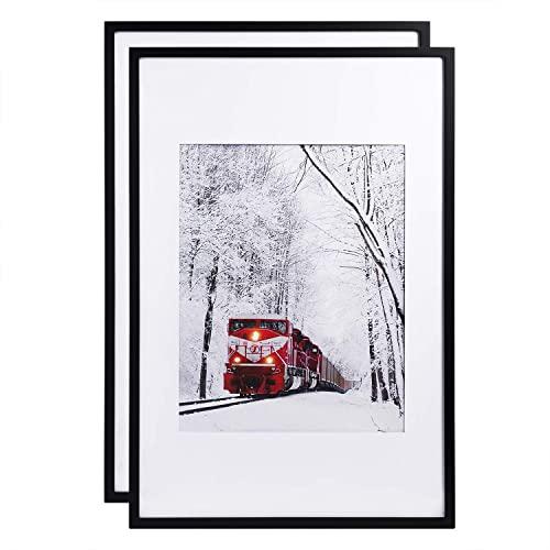 Egofine 24x36 Solid Wood Poster Frames Matted for 18x24 Set of 2 Black - with Acrylic Plexiglass Front for Wall Mounting, Hanging Picture Frames Vertically or Horizontally