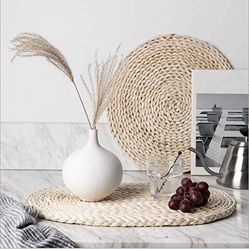 6 Pack Corn Husk Woven Placemats,Natural Round Braided Table Mats, Weave Placemats for Dinner / Coffee Table, 13.8 inch