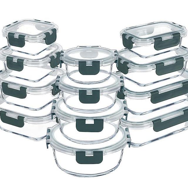 VERONES 24 Pieces Glass Food Storage Containers Set, Airtight Glass Lunch Containers, Stackable Glass Meal Prep Containers with Lids,BPA-Free, for Microwave, Oven, Freezer & Dishwasher Friendly,Grey