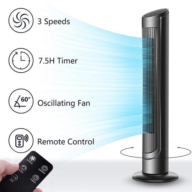 40" Oscillating Tower Fan with Remote Control Quiet for Cooling Indoor Room Bladeless Fans 3 Wind Modes & Speeds, 7.5H Timer for Home Office, Black Upgraded Windy