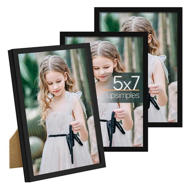 upsimples 5x7 Picture Frame Set of 3, Made of High Definition Glass for 5 x 7 Black Frames, Wall and Tabletop Display Thin Border Photo Frame for Home Décor