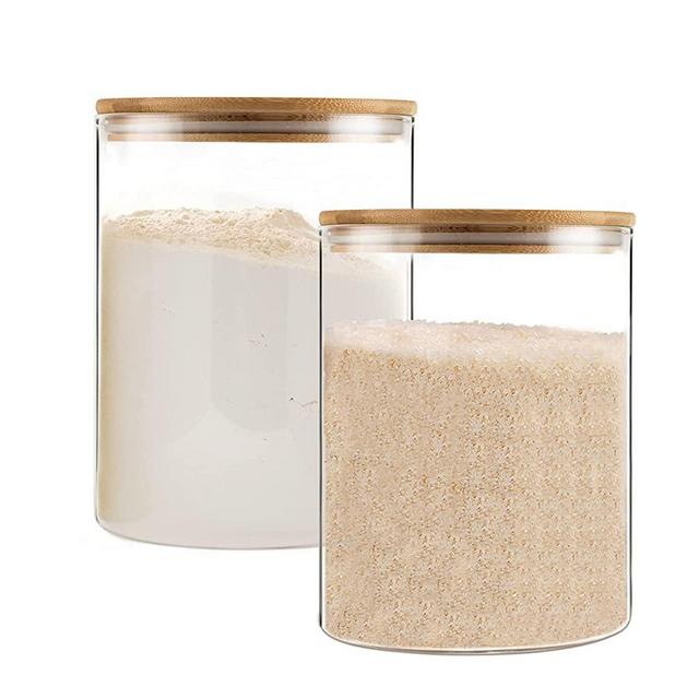 Glass Storage Jars,2 PACK -108oz/3200ml Clear Glass Food Storage Containers with Airtight Bamboo Lid Stackable Kitchen Canisters for Candy,Cookie,Rice,Sugar,Flour,Pasta,Nuts and Spice Jars