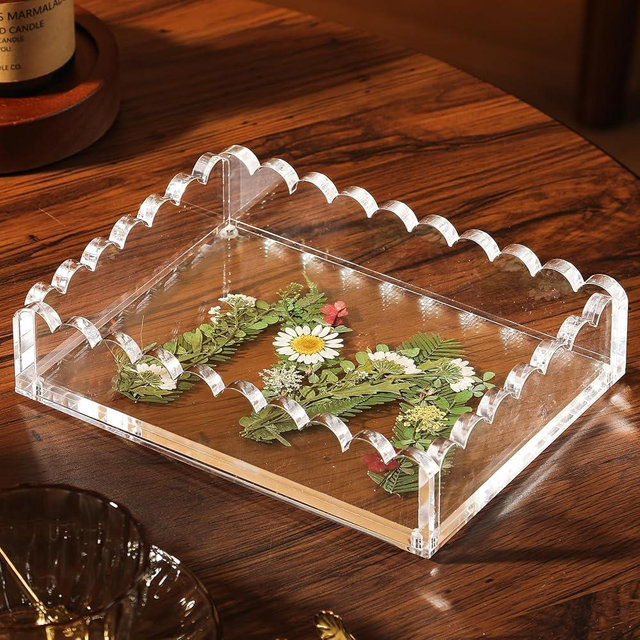 Acrylic Tray with Magnetic Pad - Customizable for Photos, Art, Decorative Tray for Dresser Nightstand Bedroom, Perfume Jewelry Trinket Catchall Tray Housewarming Gifts New Home