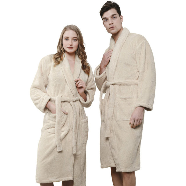American Soft Linen Turkish Warm Fleece Bathrobe, Mens and Womens Robes, 1 Piece Shawl Collar Adult Matching Couple Robes for your Bathroom