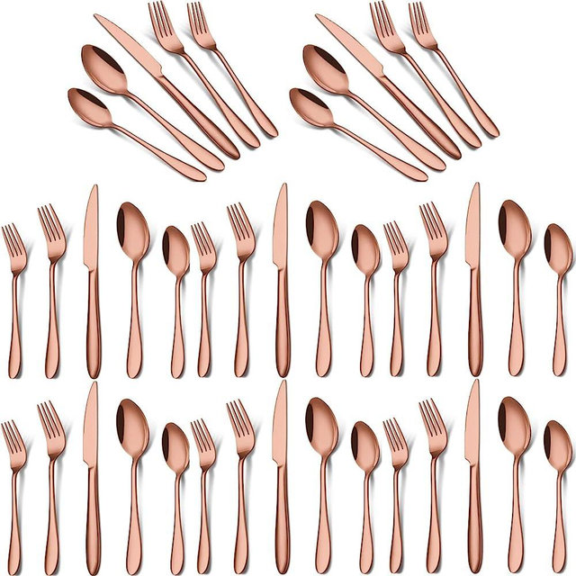 A · HOUSEWARE Rose Gold Silverware Set For 8 Stainless Steel Flatware 40 Pieces include Forks Spoons Knives Heavy Duty Durable Dishwasher Safe Perfect for Festival Parties Resturant