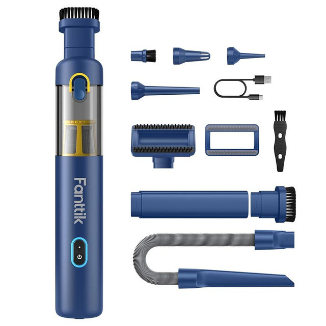 Fanttik Slim V8 Apex Cordless Car Vacuum, 19000PA Suction Power, 4 in 1 Portable Mini Vacuum, Type-C Charge, 2 Suction Modes, Handheld Vacuum for Car, Office Desk, Keyboards, Blue