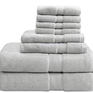 Madison Park 800GSM Bathroom Towel Set of 8 100% Cotton Bath Towel Set for Bathroom Luxurious Highly Absorbent 2 Bath Towels 2 Hand Towels 4 Washcloths Quick Dry Spa Quality Silver