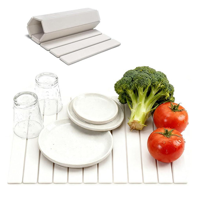 Stone Drying Mat for Kitchen Counter - Premium Diatomaceous Earth Dish Drying Mat, Large Size 24x16 Inches, Foldable & Non-Slip, Multi-Use Stone Mat for Dishes, Hot Pots, Pets, Plants
