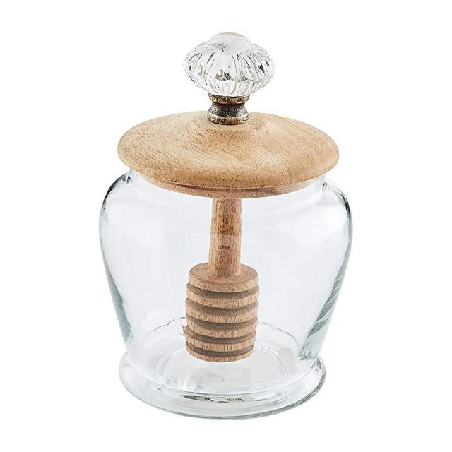Mud Pie Glass Honey Jar, 5" x 3 1/4" dia, Clear