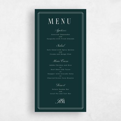 Dark Emerald, Green Wedding Menu - Mahogany