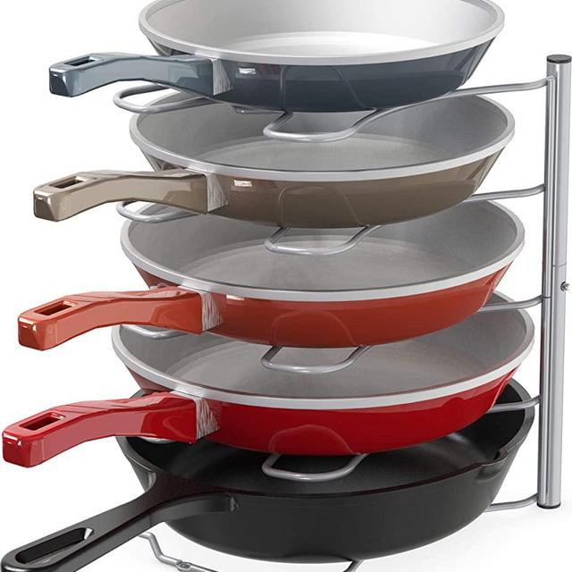 DecoBros Kitchen Counter and Cabinet Pan Organizer Shelf Rack, Silver