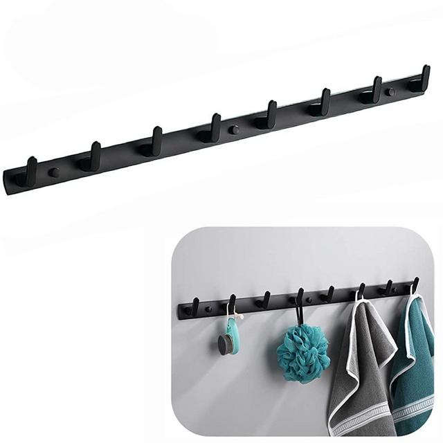 Spotcact Wall Mounted Coat Racks with 8 Hooks Hanging Holder Towel Rack 29.7"x1.3" Modern Black Hanging for Clothes Entryway Bathroom (8 Hooks)