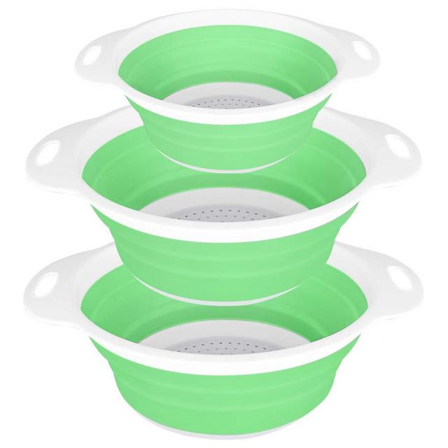 Qimh Collapsible Colander and Strainer, 2pc 4 QT and 1pc 2QT, Silicone Foldable Kitchen Colander for Veggies and Fruits