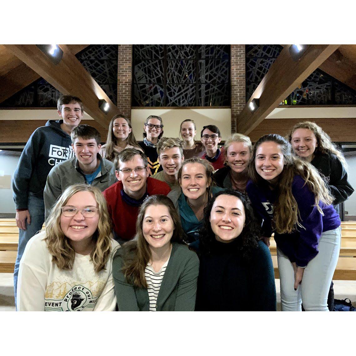 November 15, 2020
Randolph Chapel, the location of their proposal, has been the site of many special moments. This photo is of a prayer group which consistently met in the chapel!