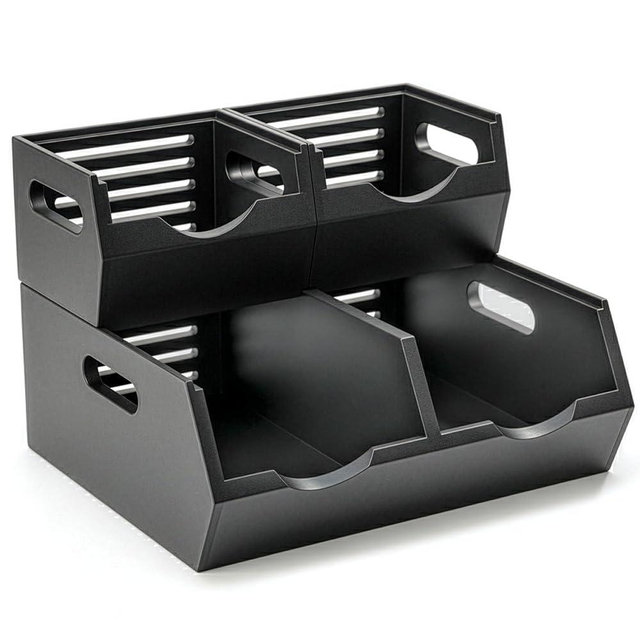 HOMESTEAD Stackable Solid Wood Storage Bins for Pantry & Countertop, Ventilated Potato and Onion Basket Organizer with Handles, Wooden Produce Storage Containers, 3 Pack, Black
