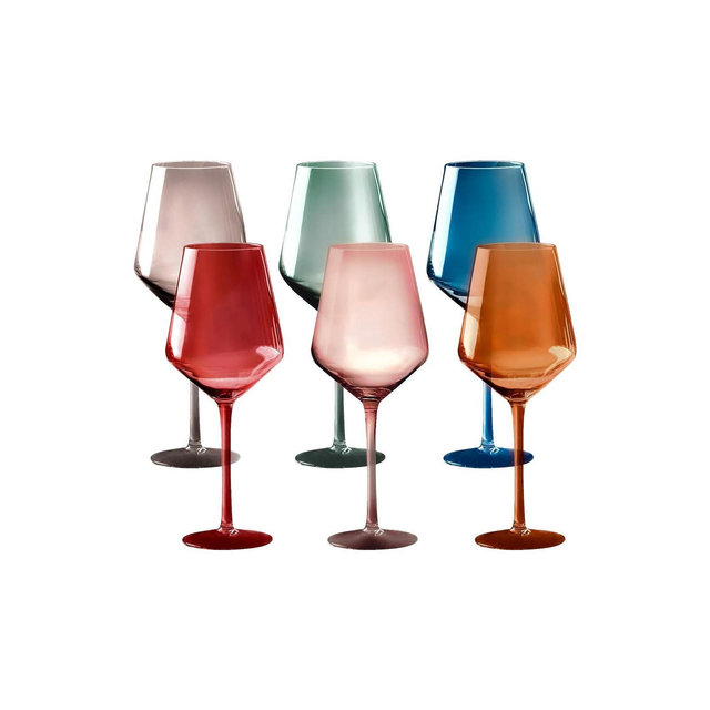 Bella Vino Set of 6 Multi Colored Crystal Wine Glasses - 18oz.