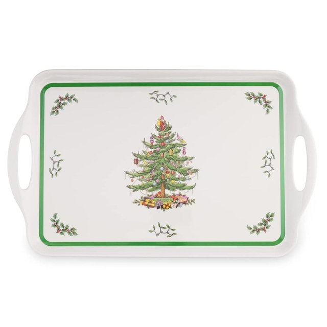 Pimpernel Spode Christmas Tree Collection Large Handled Tray | Serving Tray for Lunch, Coffee, or Breakfast | Made of Melamine | Measures 18.9" x 11.6" | Dishwasher Safe