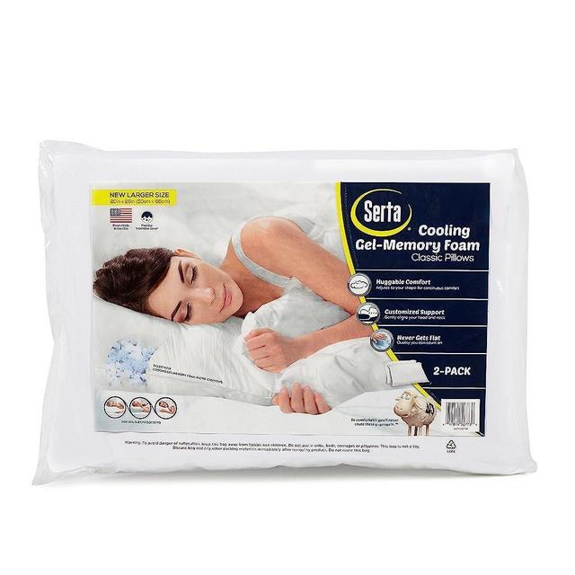 Serta Gel Memory Foam Pillows (Set of 2) Standard 20”x26” Cooling Technology Plus Bonus Pillow Protectors-(Set of 2)