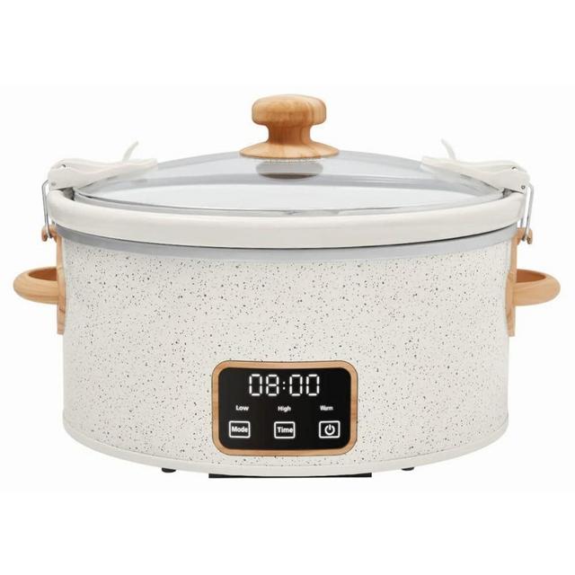 Pioneer Woman 6 QT Slow Cooker, Locking, Digital, Stainless Steel Housing Lid, Digital Healthy Eating, Easy Programming of Time and Temperature, Removable Stoneware (Linen Speckle)