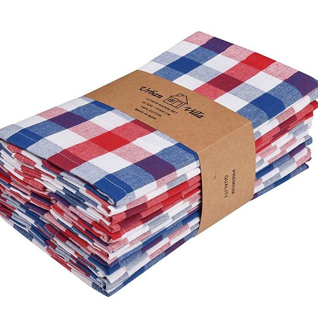 Urban Villa Dinner Napkins, Everyday Use, Premium Quality,100% Cotton, Set of 12, Size 20X20 Inch, Red/Blue/White Over sized Cloth Napkins with Mitered Corners, Ultra Soft, Durable Hotel Quality