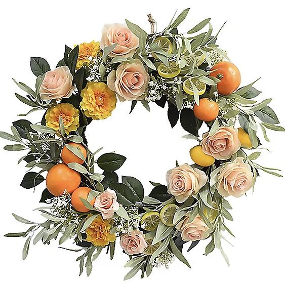 Sonoma Goods For Life® Artificial Tangerine & Cabbage Rose Wreath