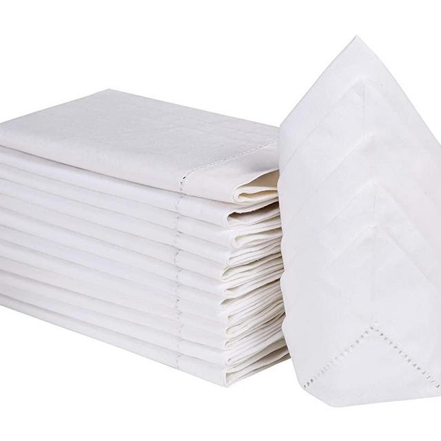 Cloth dinner Napkins-100% Cotton-18x18 inch With Hemstitched-White Color,Wedding Napkin,Cocktail Napkins,Dinner Napkins,Decorative Napkins, Mitered Corners, Machine Washable Dinner Napkins Set of 12