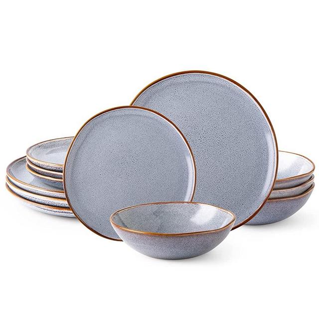 AmorArc Ceramic Dinnerware Sets,Handmade Reactive Glaze Plates and Bowls Set,Highly Chip and Crack Resistant | Dishwasher & Microwave Safe,Service for 4 (12pc)