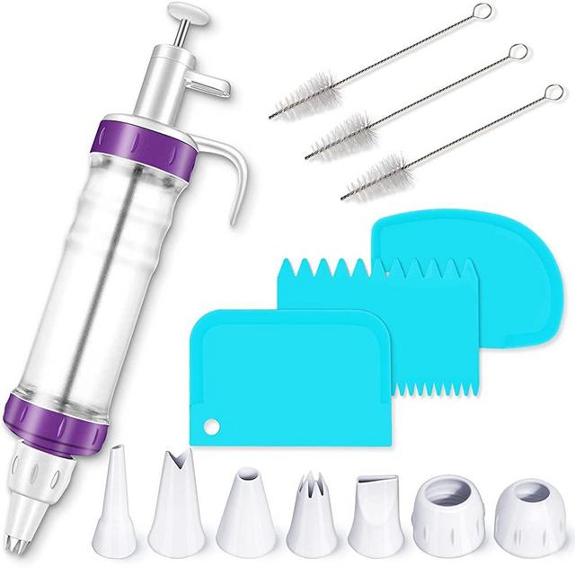 Dessert Decorating Syringe Set, Cupcake Filling Injector with 7 Icing Nozzles, 3 Cream Scrapers and 3 Nozzle Brush Dessert Decorating Set for Cookies, Cake, Dessert Decoration