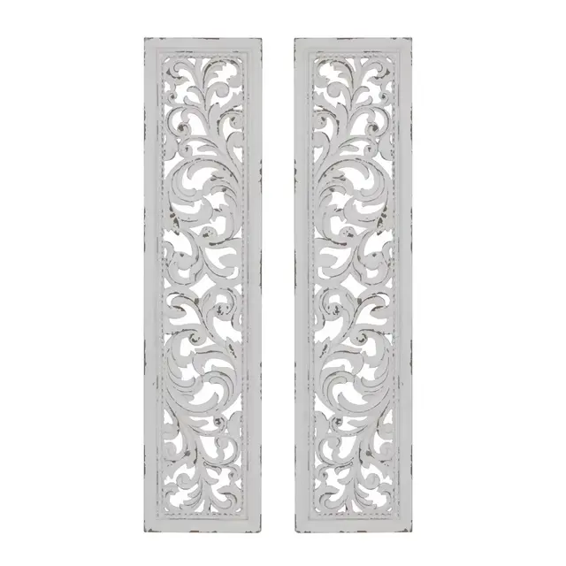 Ridge Road Décor Tall Distressed White Carved Wood Wall Décor Panels (Set of 2)