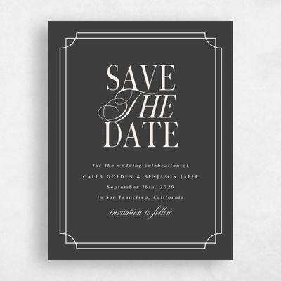 Dark Charcoal, Grey Wedding Save the Date - Cato Portrait