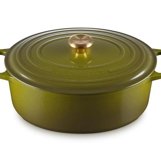 Le Creuset Enameled Cast Iron Signature Oval Dutch Oven, 8 qt., Olive with Gold Knob