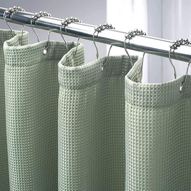 AmazerBath Sage Green Shower Curtain Waffle Shower Curtain, Fabric Shower Curtain Water-Repellent, 12 Metal Grommets, Premium Polyester, Heavy Duty, 72 x 72 Inches, Sage Green