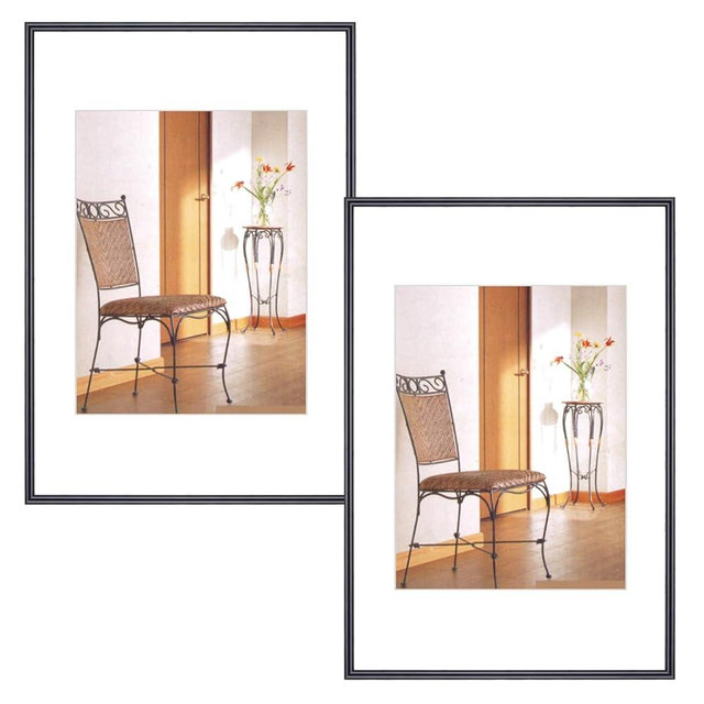 8x12 Picture Frame Set of 2, Black Brushed Thin Metal Aluminum Photo Frame with HD Glass, Fit 6x8 with Mat or 8 x 12 without Mat, for Table and Wall, 2 Pack