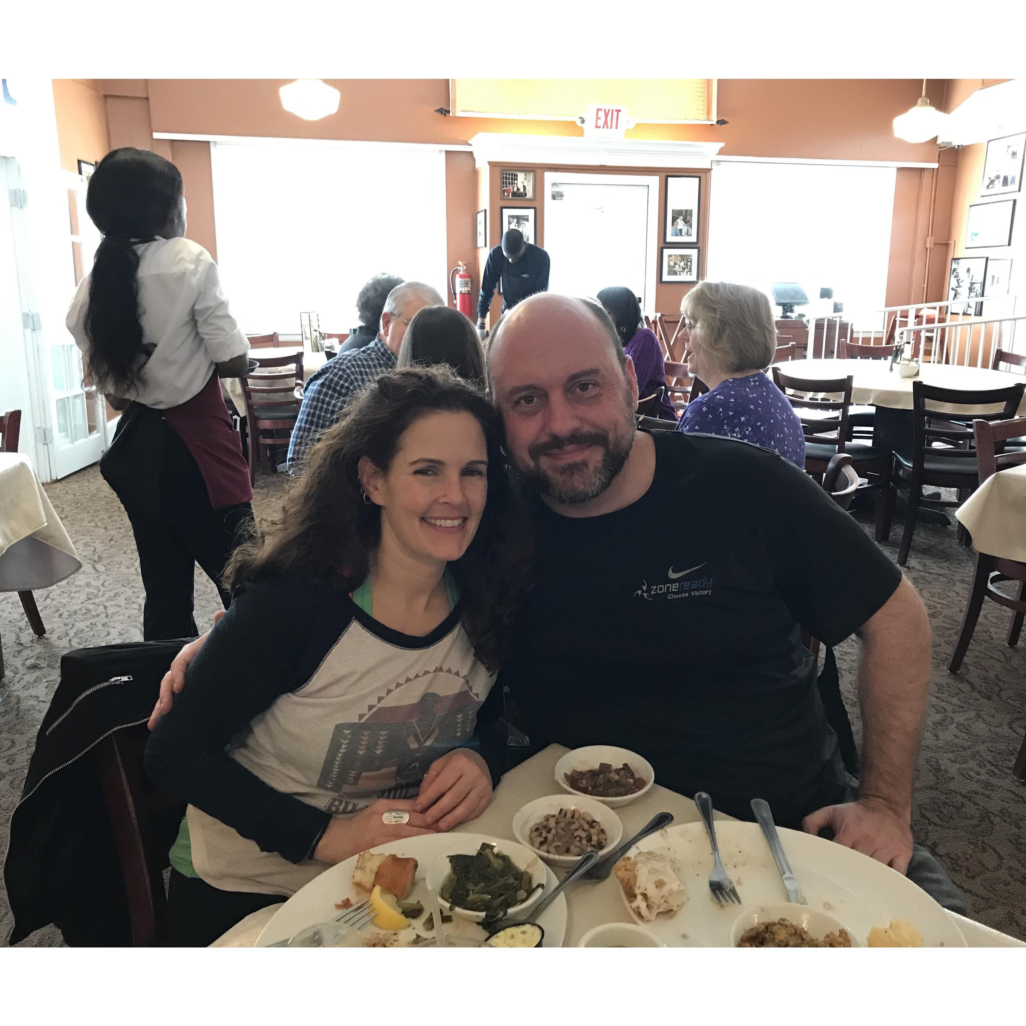 Doing some of our favorite things together: traveling and eating. We had an amazing southern comfort meal at an iconic establishment in Atlanta (Mary Mac's Tea Room)