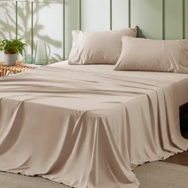 4 Pcs Sheet Sets Solid Embossed Queen Size Light Khaki - Bedsure