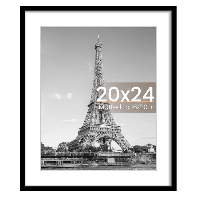 upsimples 20x24 Picture Frame, Display Pictures 16x20 with Mat or 20 x 24 Without, Wall Hanging Poster Frames, Black, 1 Pack