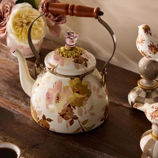 Wild Rose White Stainless Steel Tea Kettle