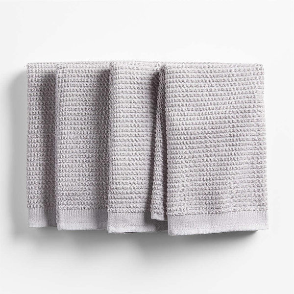 Crate & Barrel Ribbed Grey Organic Cotton Kitchen Towels, Set of 4